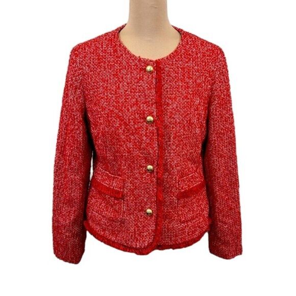 Talbots Tweed Wool Blend Jacket Size 10 Red New W/Partial Tag - Picture 1 of 10